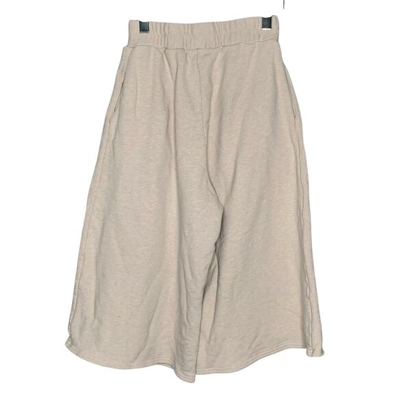 Taylor Jay S Pull On Wide Leg Cropped Sweatpants Lounge Culotte Beige - Picture 2 of 11